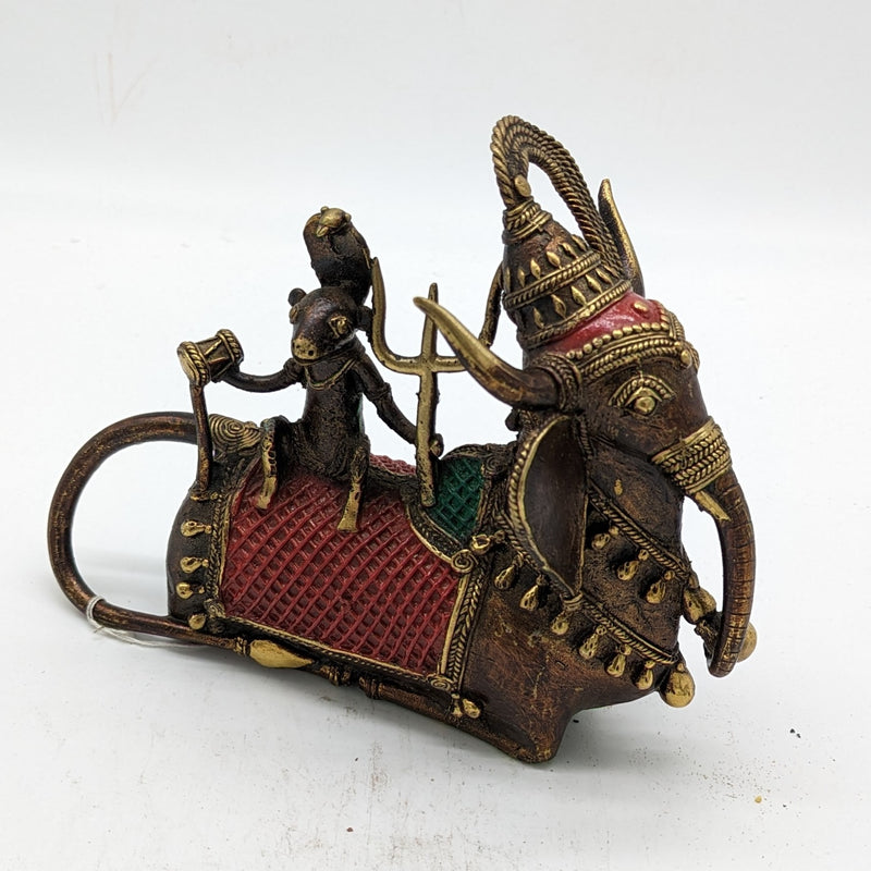 10"L Tribal Brass Ganesh Nandi Sitting