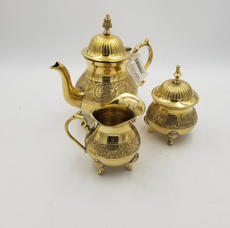 8cc Brass Tea Pot, Milk & Sugar Pot Set
