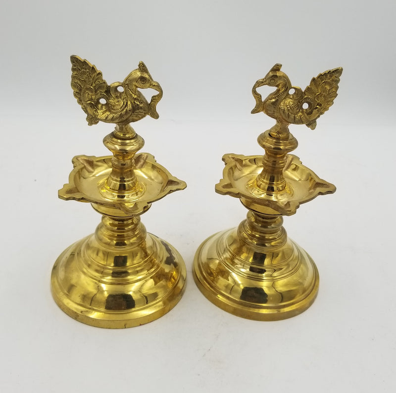 8" Brass Annam Oil Lamp set of 2 Pcs