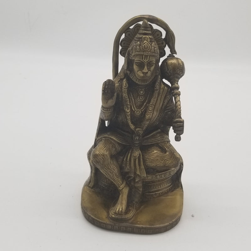8"H x 4.5L x 3.5D -Handcrafted Solid Brass Sitting Hanuman