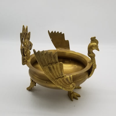 8.5"H x 8" diameter Solid Brass Peacock inspired Urli