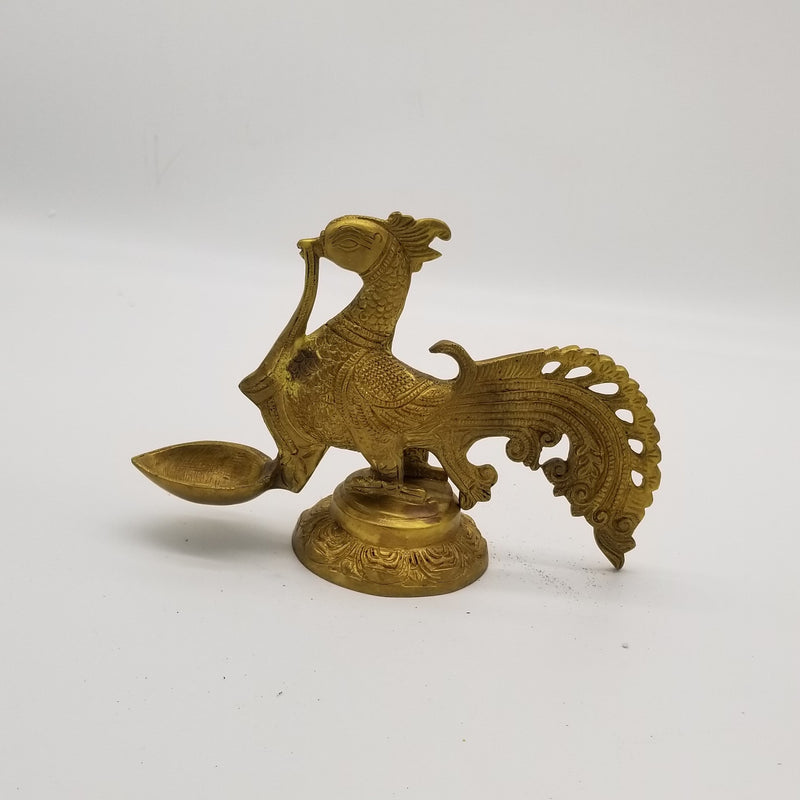 9.5"L Peacock Inspired Solid Brass Temple Lamp