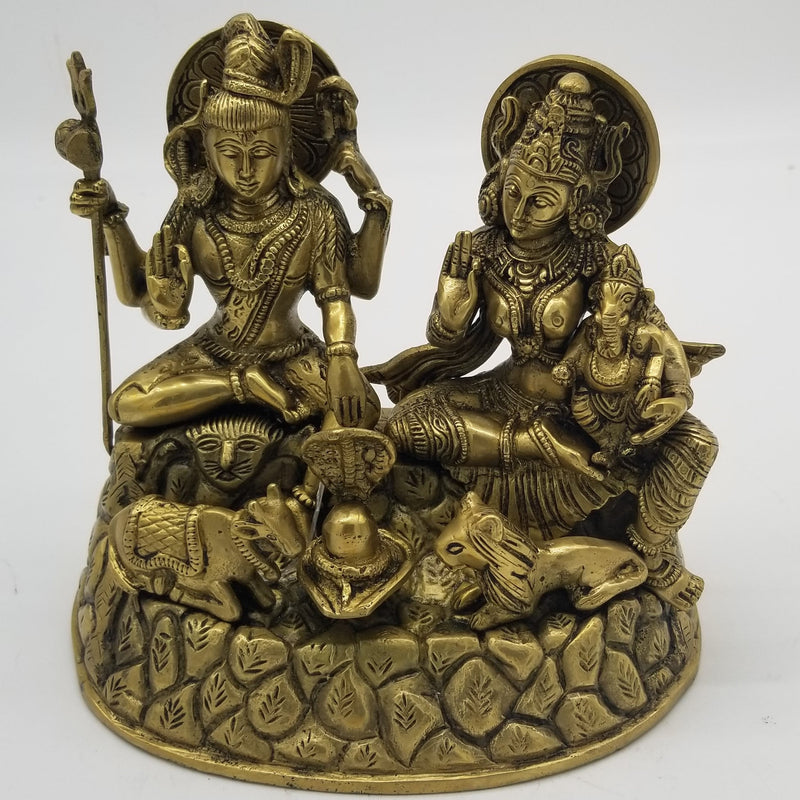 9" H Solid Brass Shiv Parivar