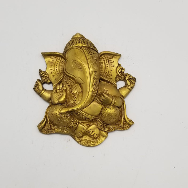 9"H Solid Brass Ganesh Face Wall Hanging