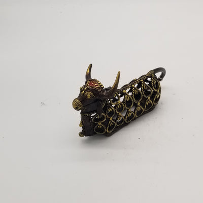 9" L Tribal Brass Jali Nandi Sitting