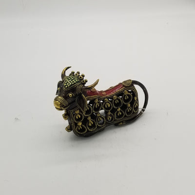 9" L Tribal Brass Jali Nandi Sitting