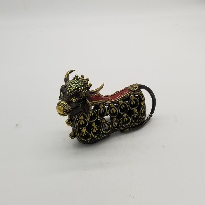 9" L Tribal Brass Jali Nandi Sitting