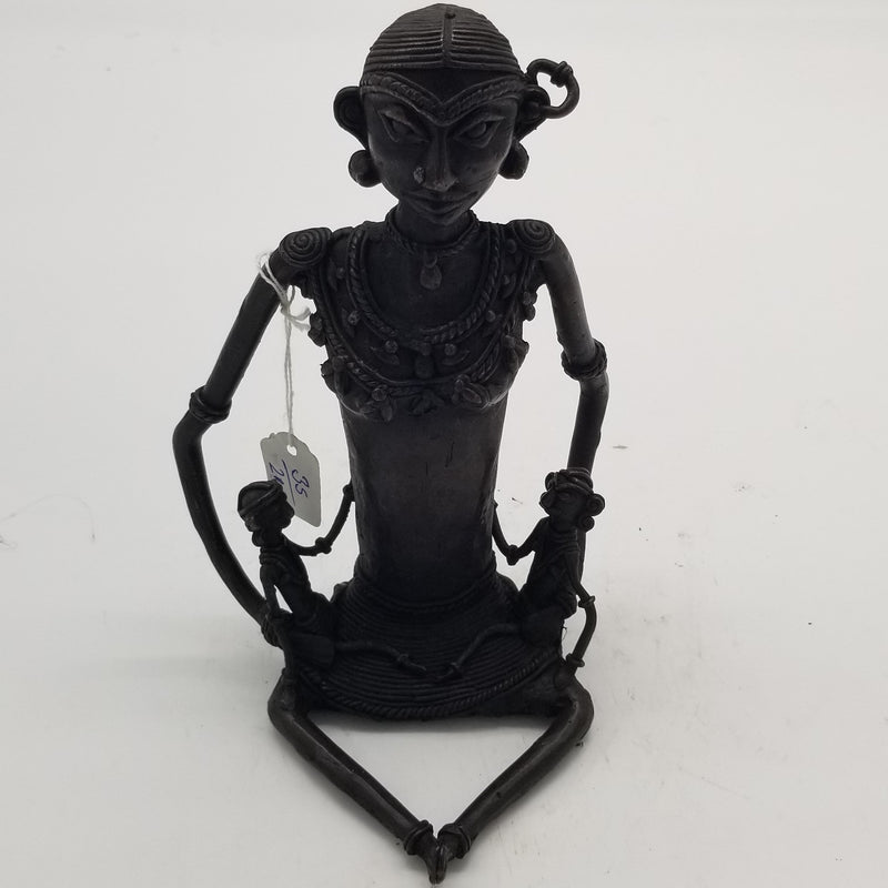 9" H Tribal Brass Sitting Woman with Children