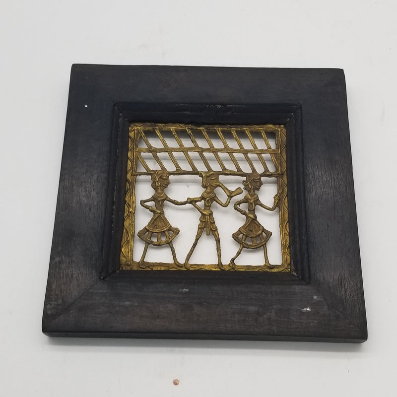 9" x 9" Tribal inspired Dhokra Art on Wooden Frame