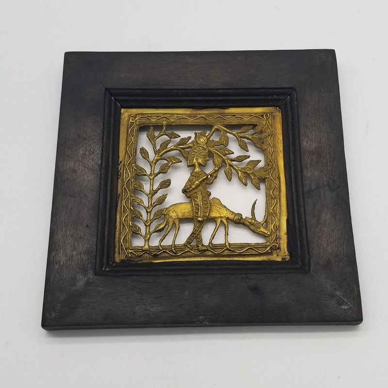 9" x 9" Tribal inspired Dhokra Art on Wooden Frame