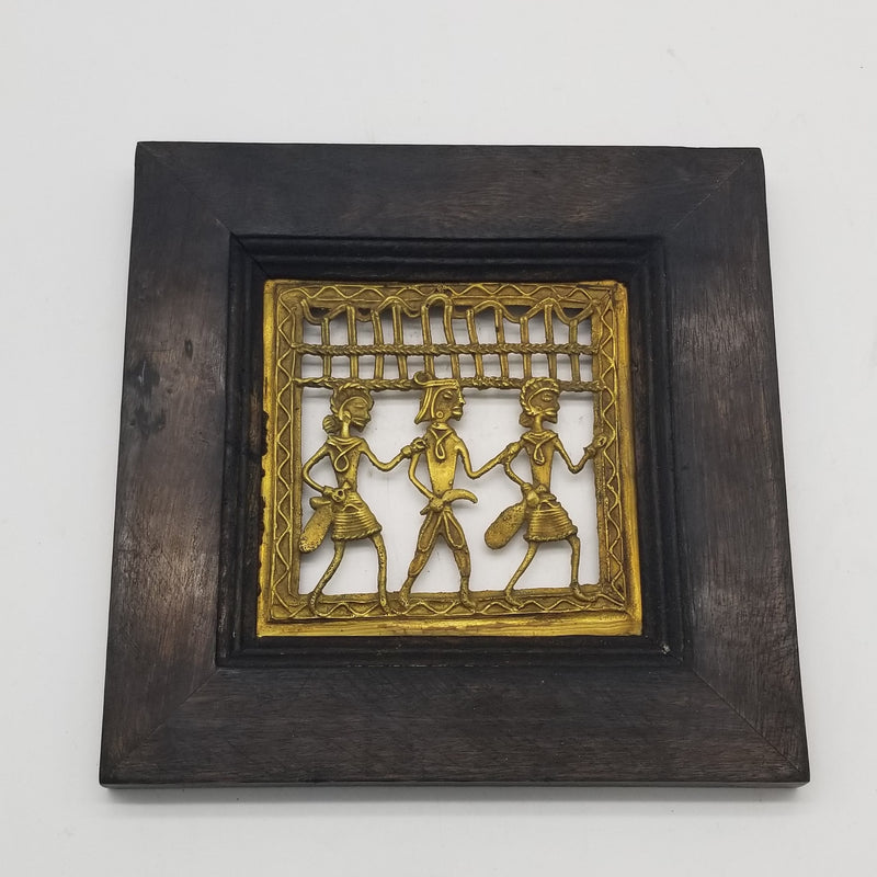 9" x 9" Tribal inspired Dhokra Art on Wooden Frame