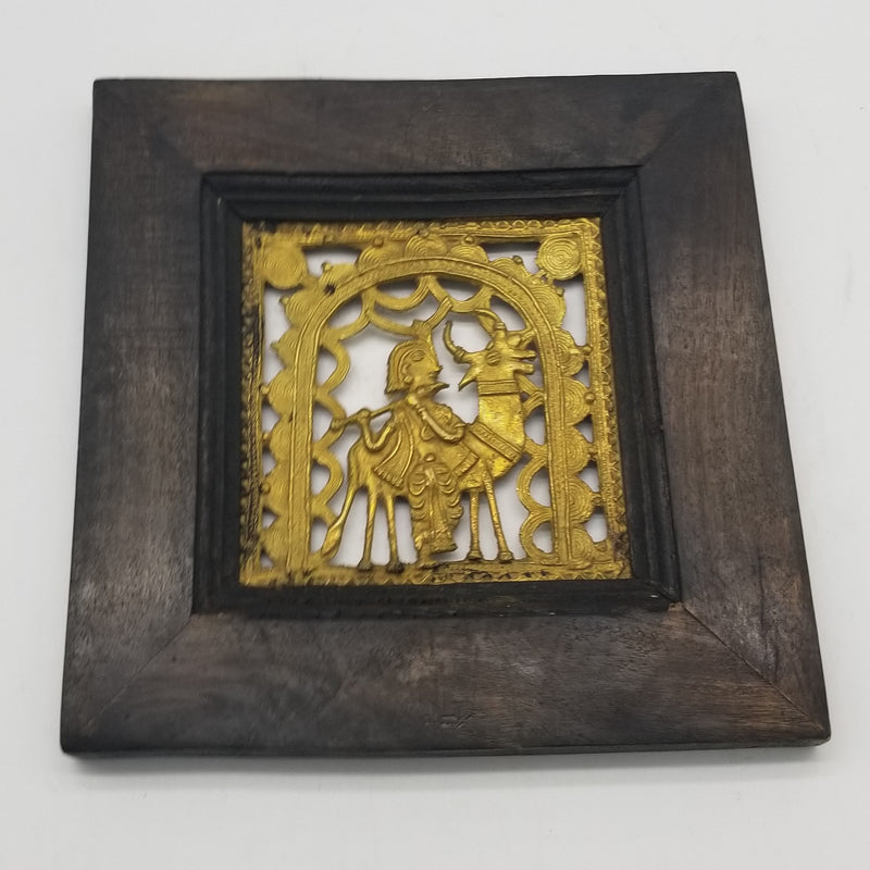9" x 9" Tribal inspired Dhokra Art on Wooden Frame