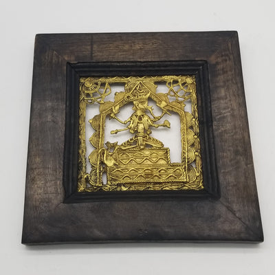 9" x 9" Tribal inspired Dhokra Art on Wooden Frame