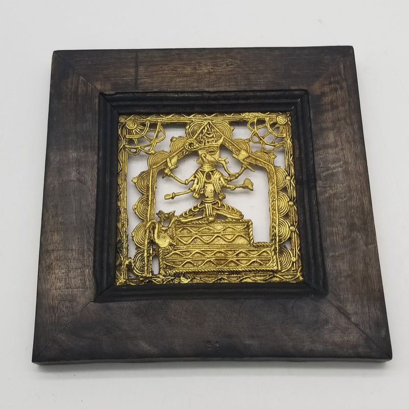 9" x 9" Tribal inspired Dhokra Art on Wooden Frame