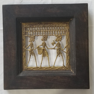 9" x 9" Tribal inspired Dhokra Art on Wooden Frame