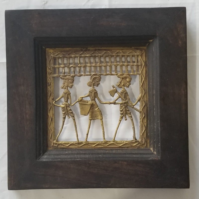 9" x 9" Tribal inspired Dhokra Art on Wooden Frame
