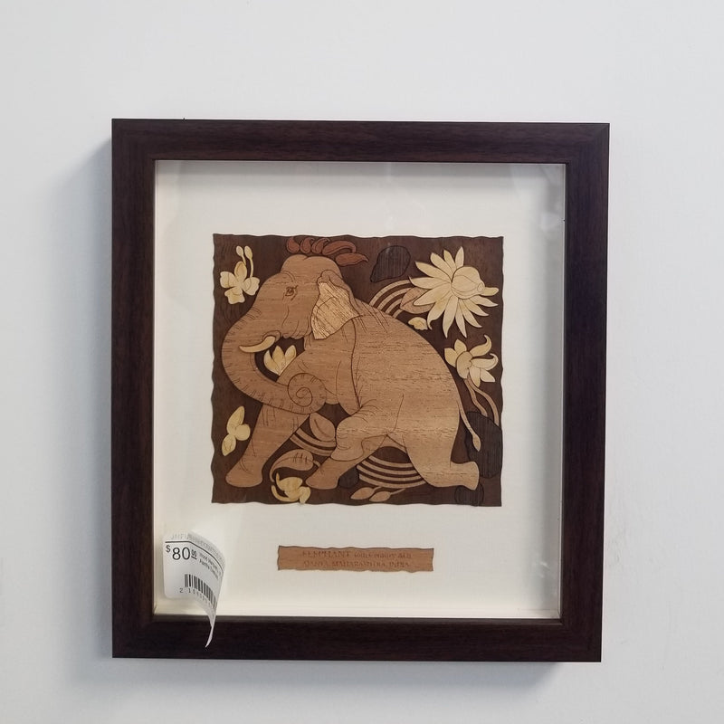 Wood Marquetry - 9" x 10" - Ajantha Elephant