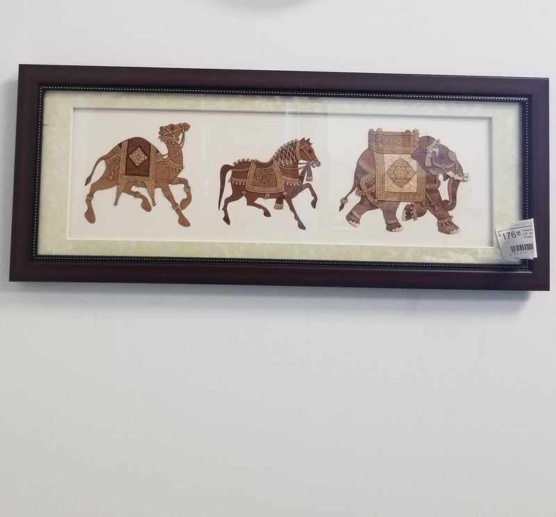 Wooden Marquetry - 14" x 25" - Animal Procession