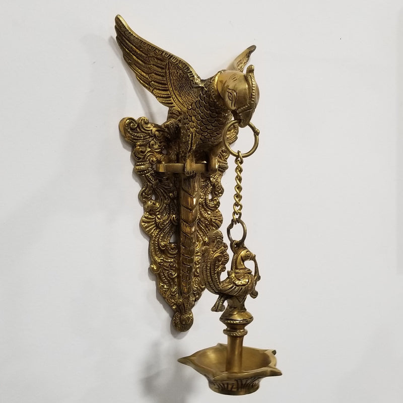 9"H - Solid Brass Swan / Annapakshi inspired Wall Hanging Lamp