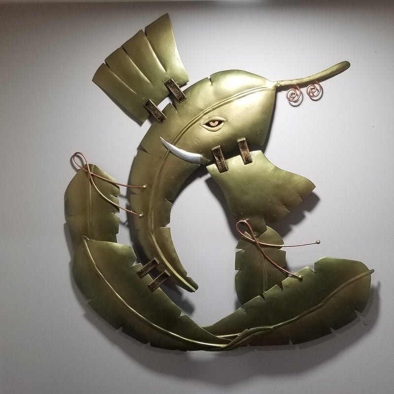 23" x 23" Wrought Iron Banana Leaf Ganesh