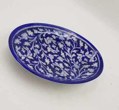 Blue Pottery Oval Tray 10"