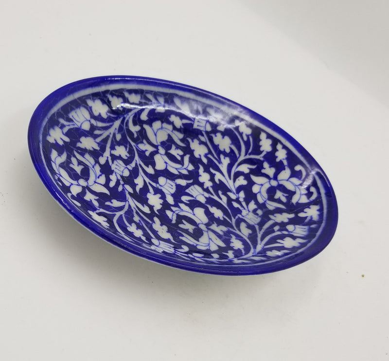 Blue Pottery Oval Tray 10"