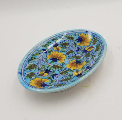 Blue Pottery Oval Tray 10"
