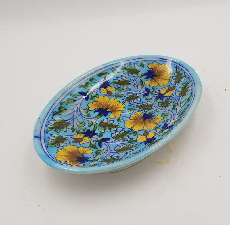 Blue Pottery Oval Tray 10"