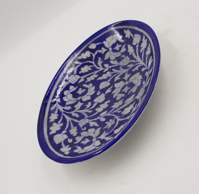 Blue Pottery Oval Tray 10"