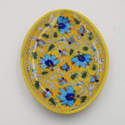 Blue Pottery Oval Tray 12"