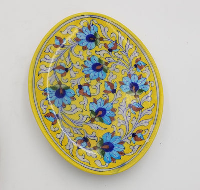 Blue Pottery Oval Tray 12"