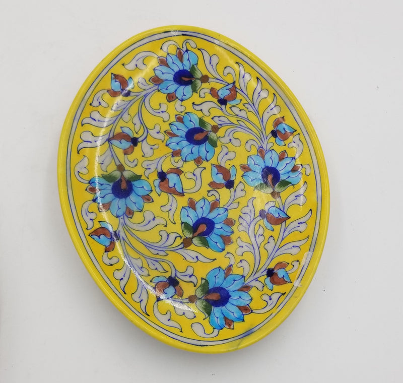 Blue Pottery Oval Tray 12"
