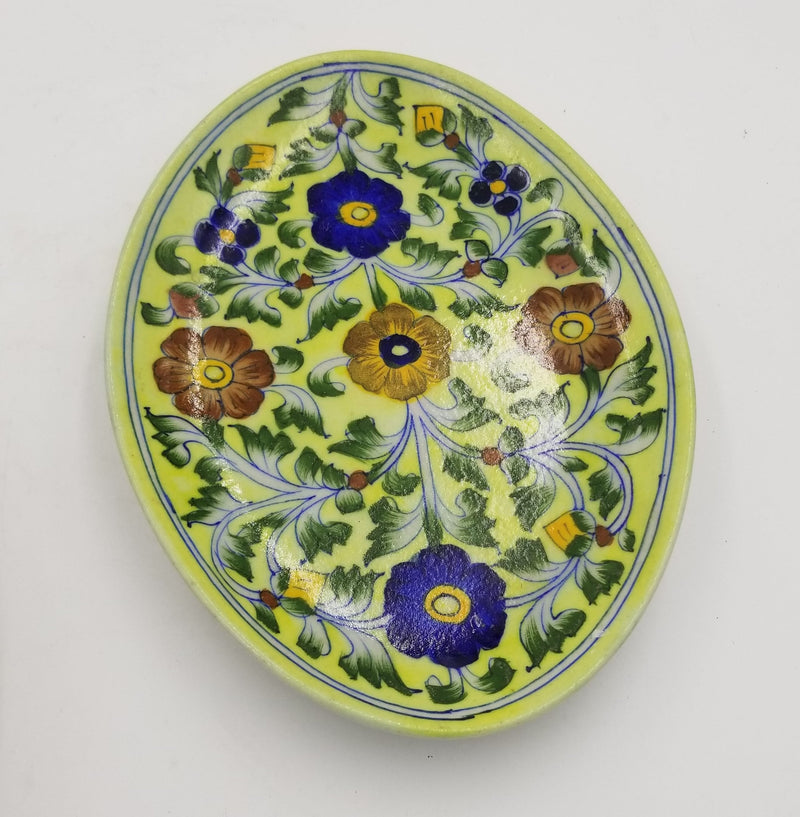 Blue Pottery Oval Tray 12"