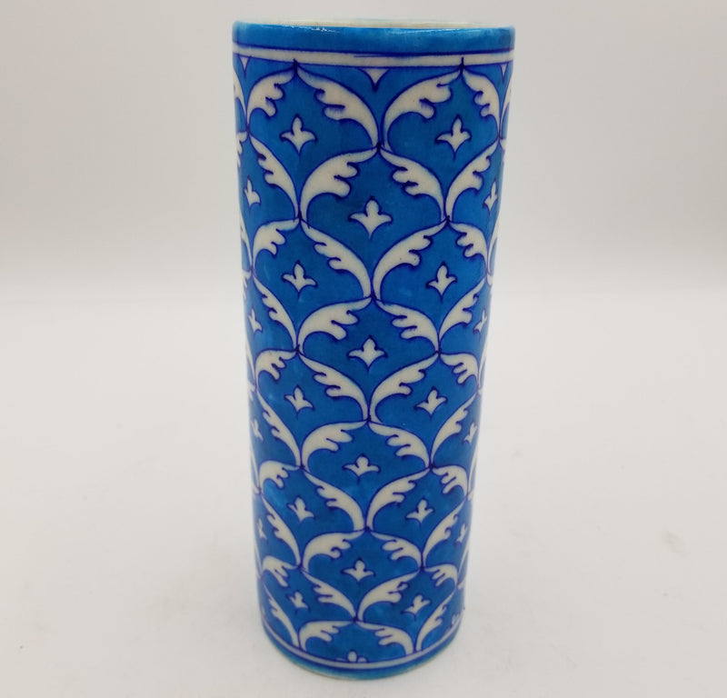 Blue Pottery Round Cylinder Jar 10"