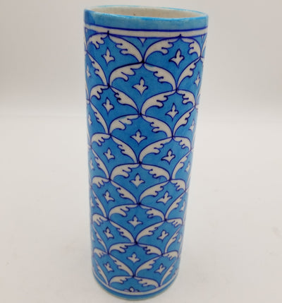 Blue Pottery Round Cylinder Jar 10"
