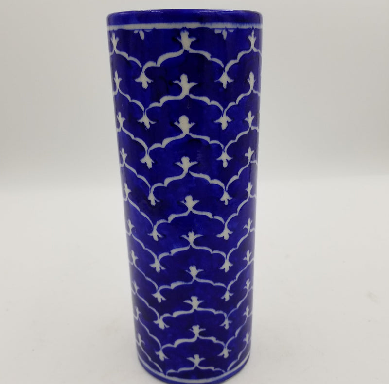 Blue Pottery Round Cylinder Jar 10"