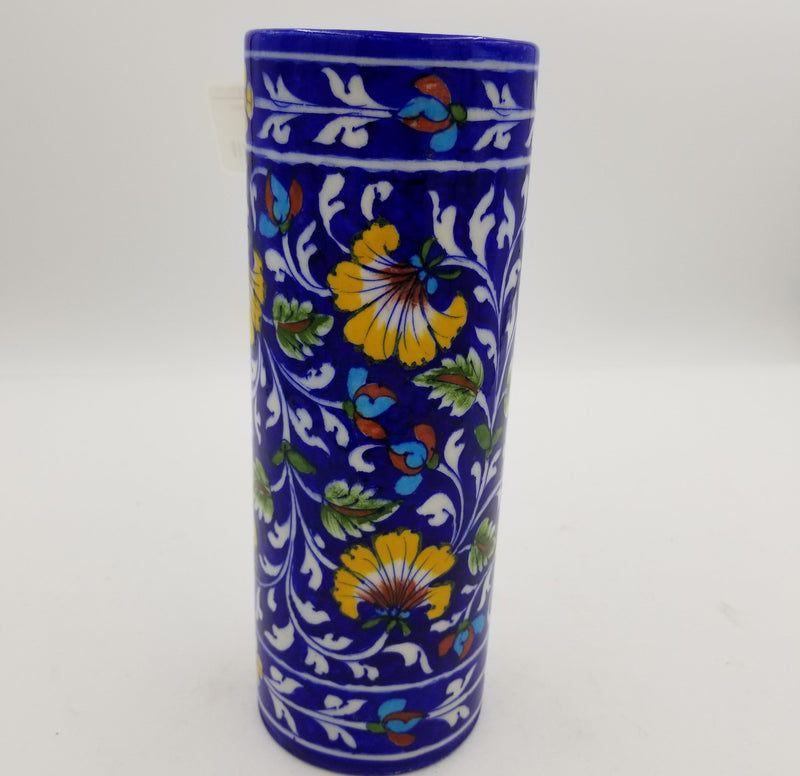 Blue Pottery Round Cylinder Jar 10"