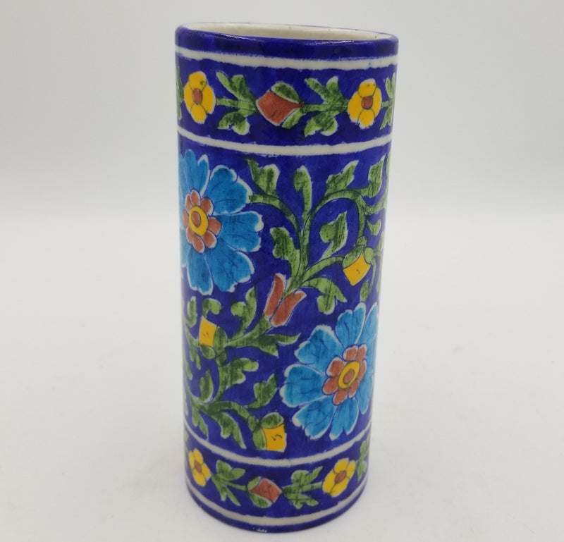 Blue Pottery Round Cylinder Jar 8"