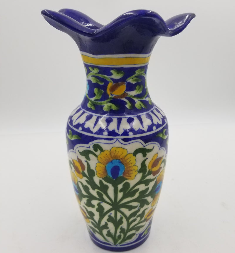 Blue Pottery Lotus Mouth Pot 12"