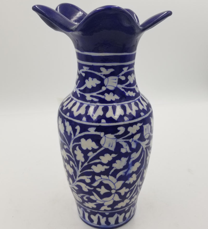 Blue Pottery Lotus Mouth Pot 12"