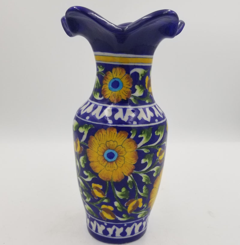 Blue Pottery Lotus Mouth Pot 12"