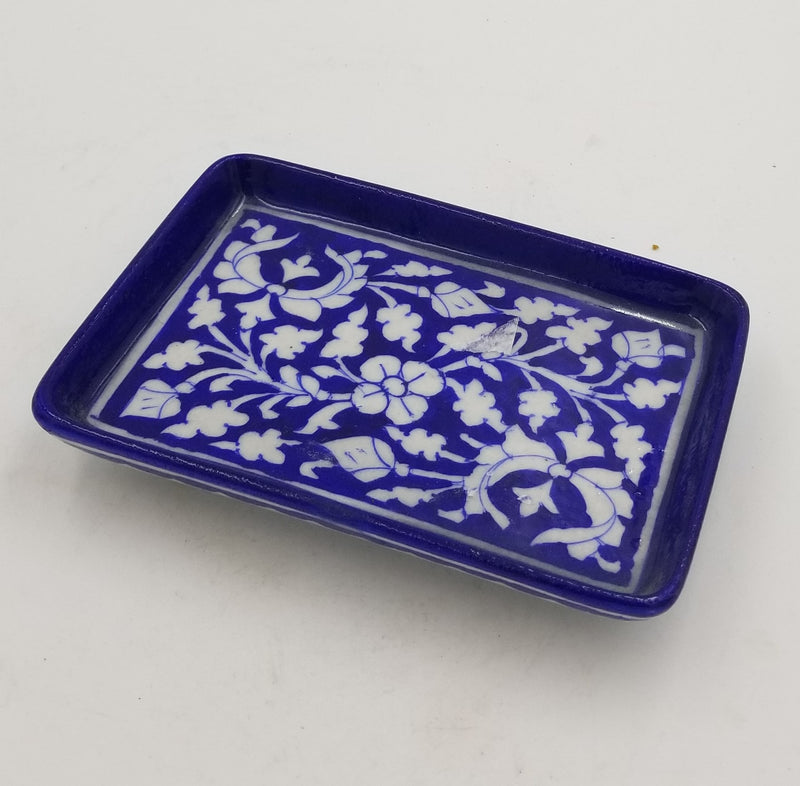 Blue Pottery Service Tray 4" x 7"