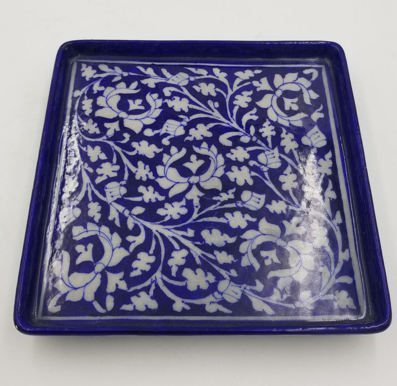 Blue Pottery Service Tray 9" x 9"
