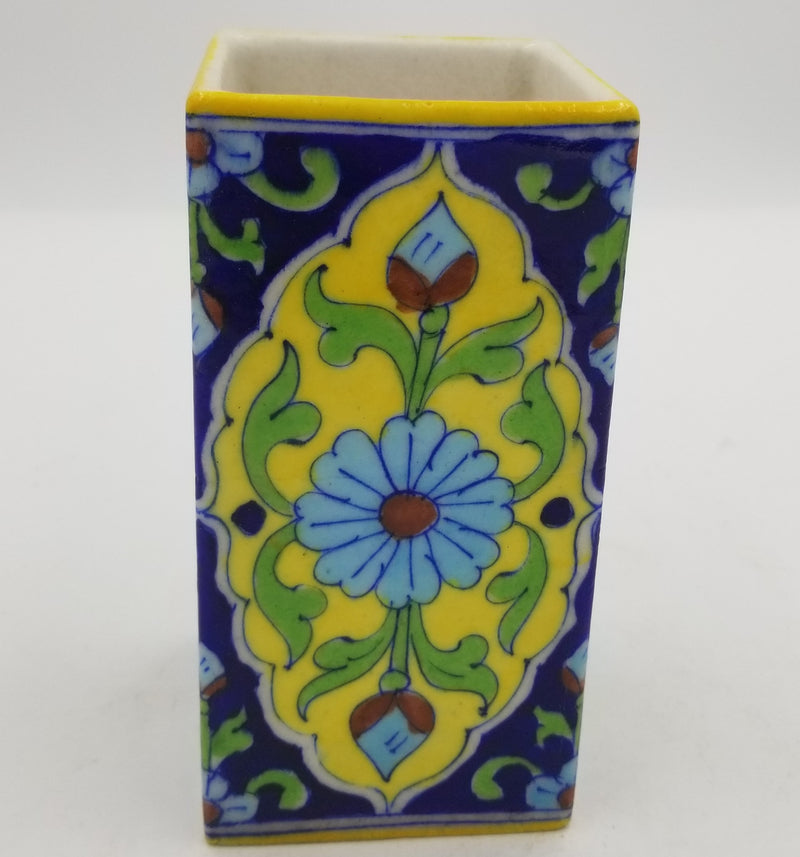 Blue Pottery Square Cylinder Jar 7"