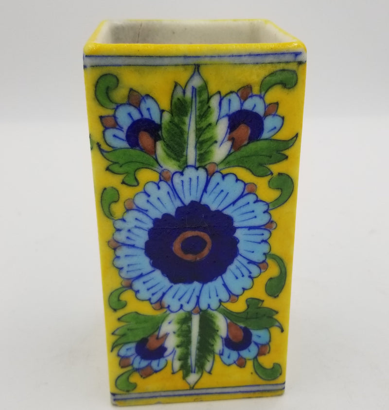 Blue Pottery Square Cylinder Jar 7"