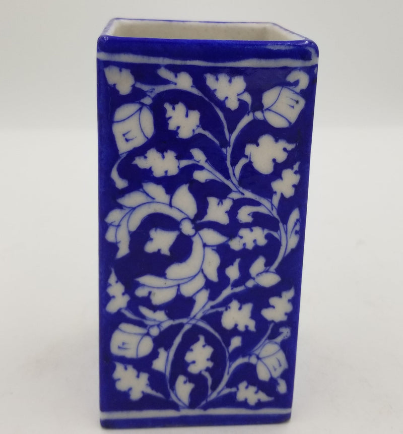 Blue Pottery Square Cylinder Jar 7"