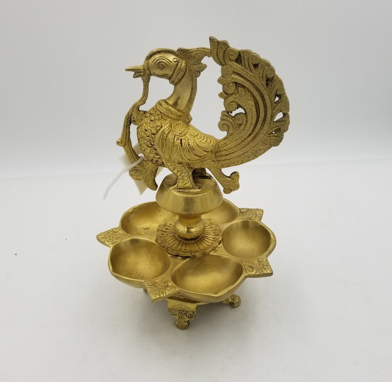 Brass Bird with five deepam