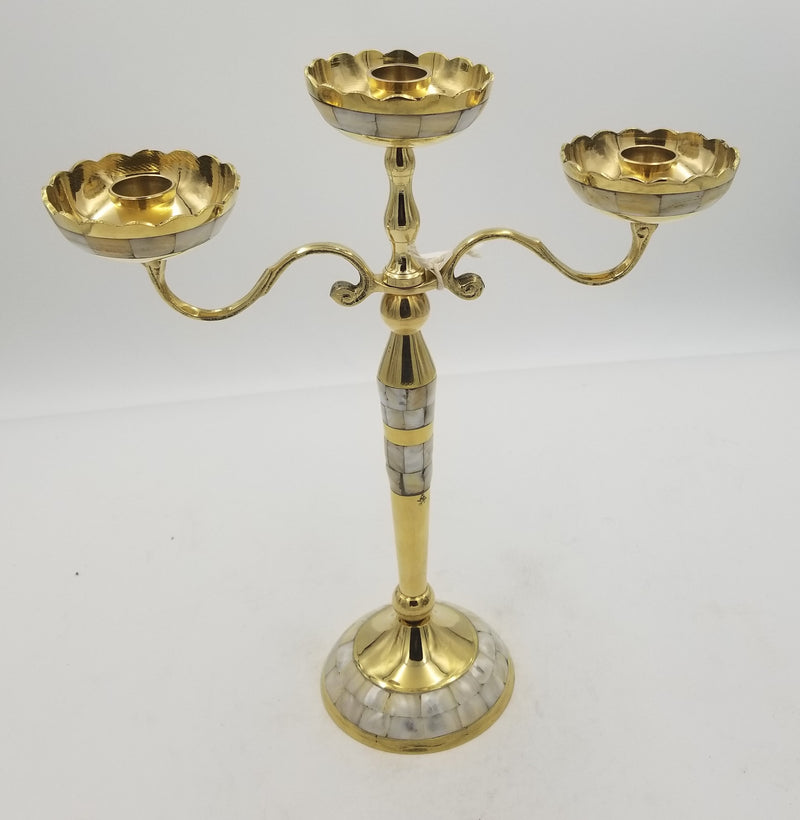 Brass Candle Stand 3 Branch MOP