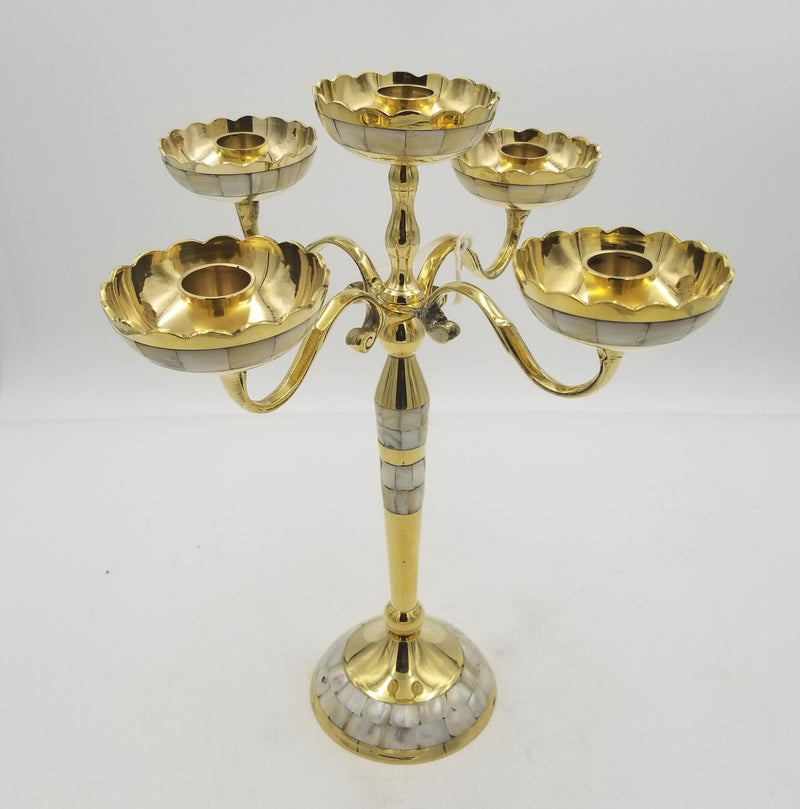 Brass Candle Stand 5 Branch MOP