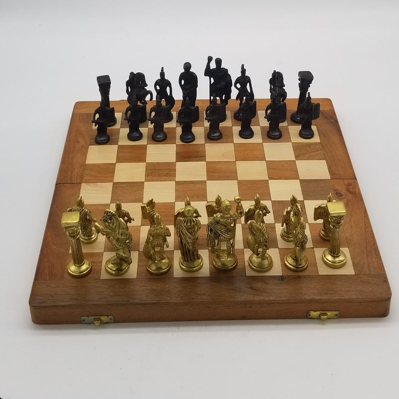 14"L Wooden Chess Board with Solid Brass Chess Coins